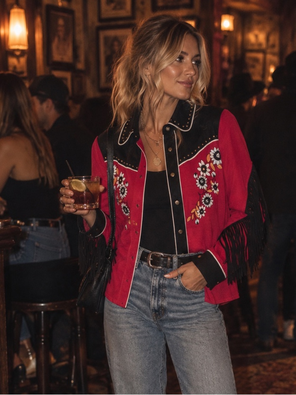 John Moon Western Fringe Embroidered Shirt
Jacket Red Black